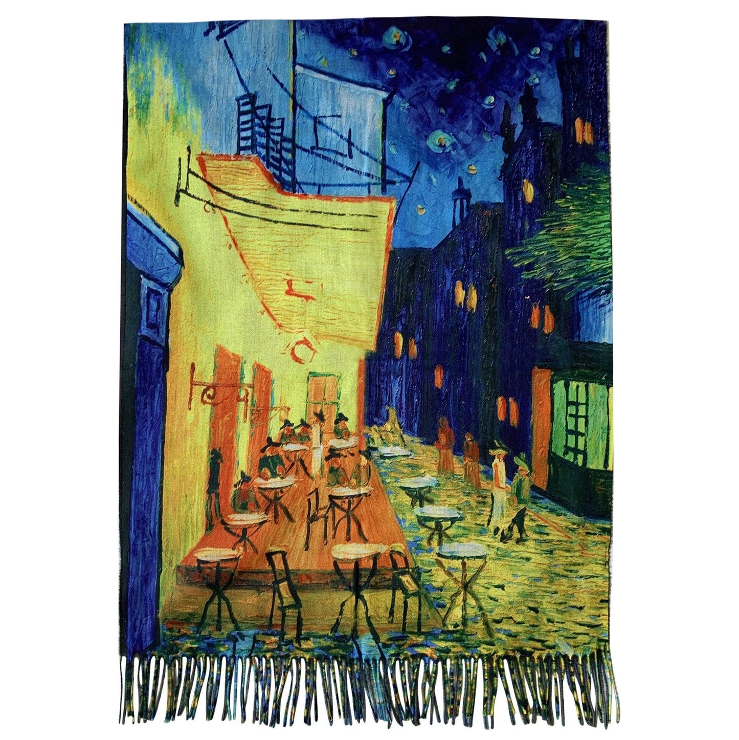 Eșarfă-Șal din Lână, 70 cm x 180 cm, Model Pictură  Van Gogh - Cafe Terrace At Night - Galeria de Bijuterii