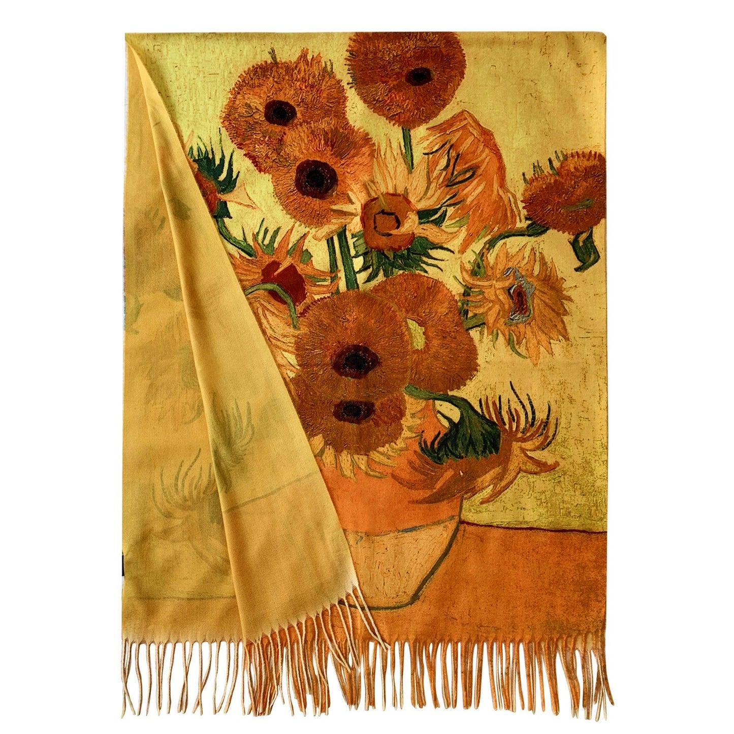 Eșarfă-Șal din Lână, 70 cm x 180 cm, Model Pictură Van Gogh - Sunflowers - Galeria de Bijuterii