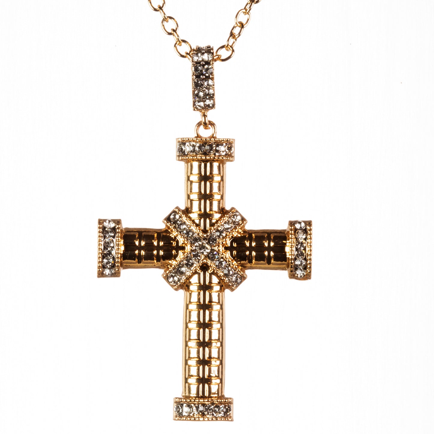 Cruce Pandantiv din Aliaj Placat cu Aur cu Cristal Alb Emporia®