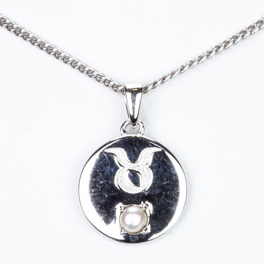 Horoscop Taur Pandantiv din Argint 925 cu Perlă de Apă Dulce Albă