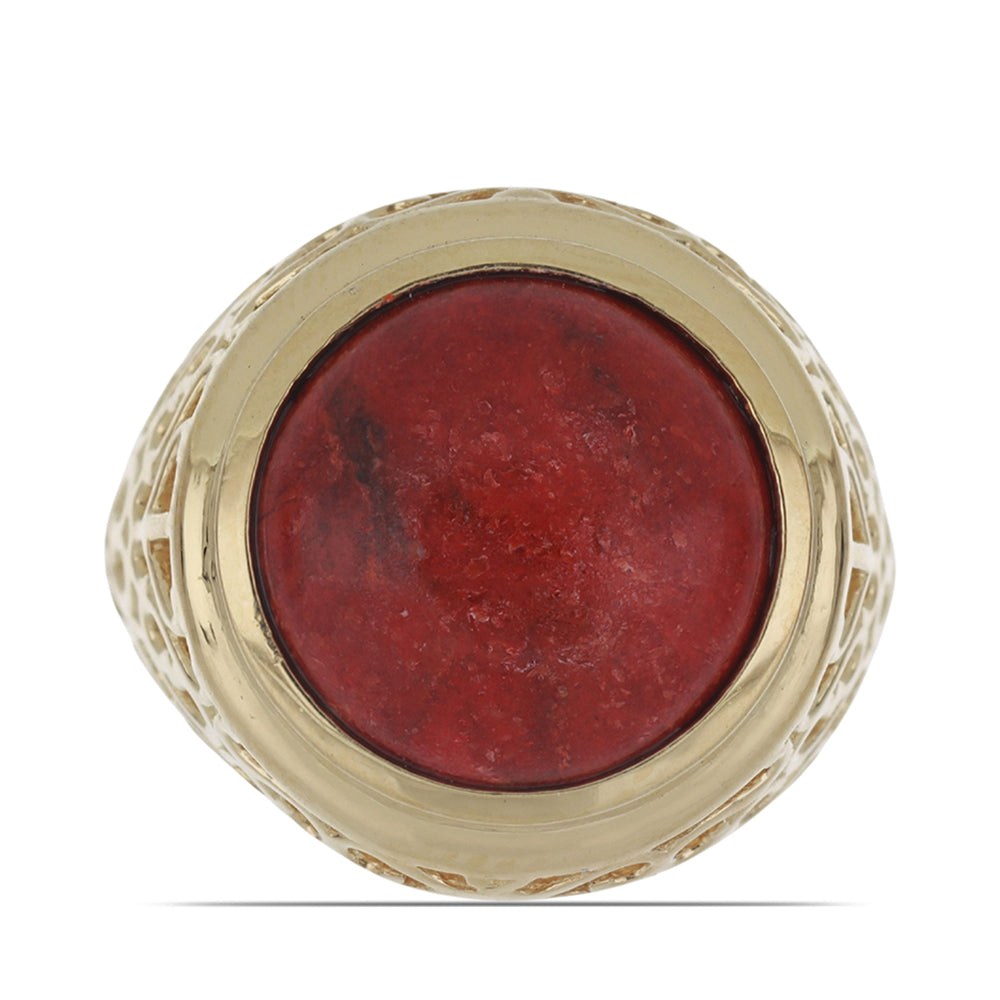 Inel din Argint 925 Placat cu Aur ( 5.2 grame ) cu Coral Roșu Burete 7.64 Carate