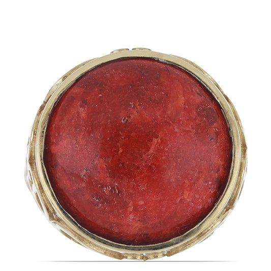 Inel din Argint 925 Placat cu Aur ( 4.94 grame ) cu Coral Roșu Burete 12.32 Carate