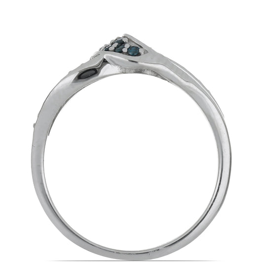 Inel din Argint 925 ( 2.64 grame ) cu Diamant Albastru și Diamant Alb 0.18 Carate