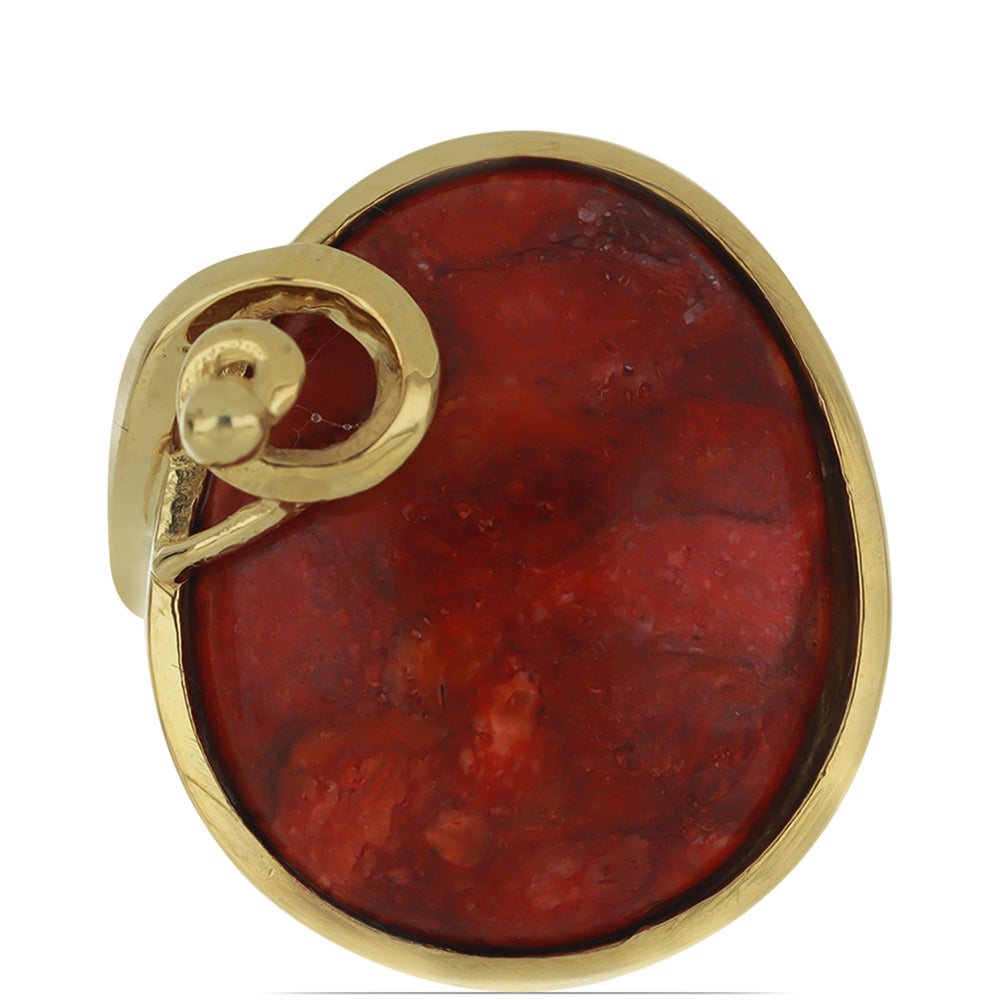 Inel din Argint 925 Placat cu Aur ( 4.66 grame ) cu Coral Roșu Burete 12.42 Carate