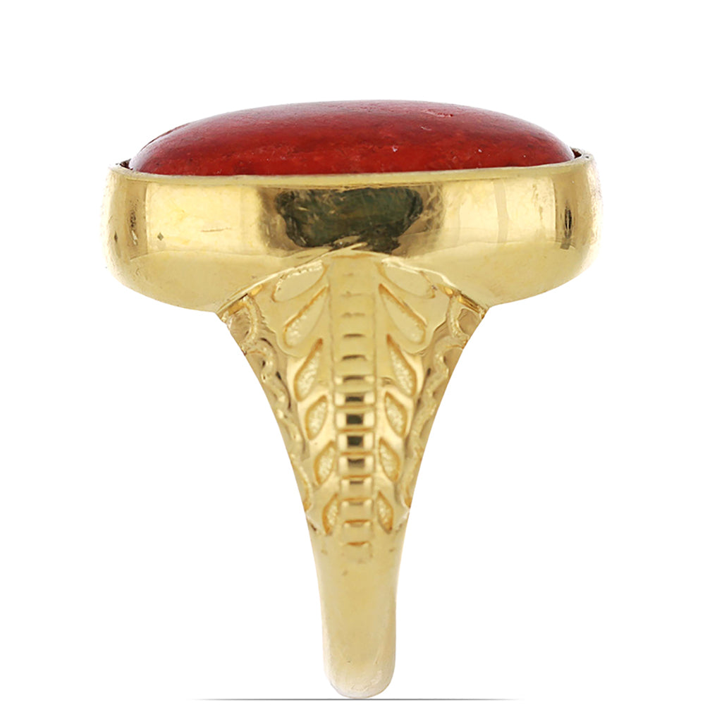 Inel din Argint 925 Placat cu Aur ( 5.72 grame ) cu Coral Roșu Burete 10.12 Carate