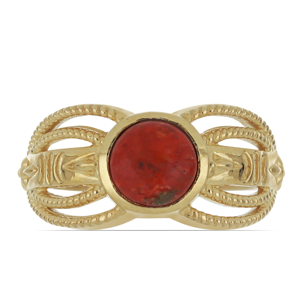 Inel din Argint 925 Placat cu Aur ( 3.88 grame ) cu Coral Roșu Burete 1.27 Carate