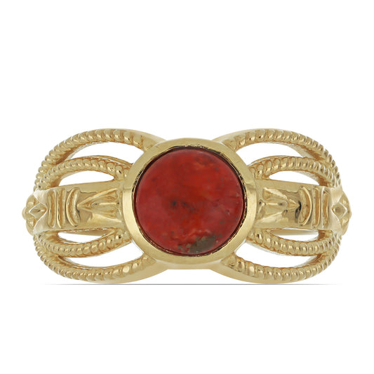 Inel din Argint 925 Placat cu Aur ( 3.88 grame ) cu Coral Roșu Burete 1.27 Carate