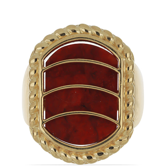 Inel din Argint 925 Placat cu Aur ( 10.13 grame ) cu Coral Roșu Burete 8 Carate