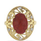Inel din Argint 925 Placat cu Aur ( 4.25 grame ) cu Coral Roșu Burete și Topaz Alb 4.42 Carate