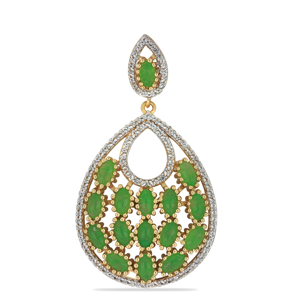 Pandantiv din Argint 925 Placat cu Aur ( 7.28 grame ) cu Jadeit Verde și Topaz Alb 4.75 Carate 1 