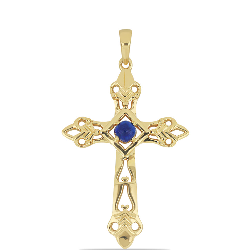 Cruce Pandantiv din Argint 925 Placat cu Aur cu Lapis Lazuli Badakhshan