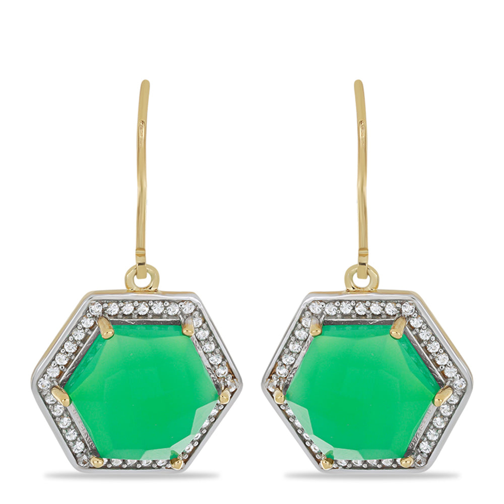 Cercei din Argint 925 Placat cu Aur ( 4.09 grame ) cu Onix Verde și Topaz Alb 11.31 Carate 1 