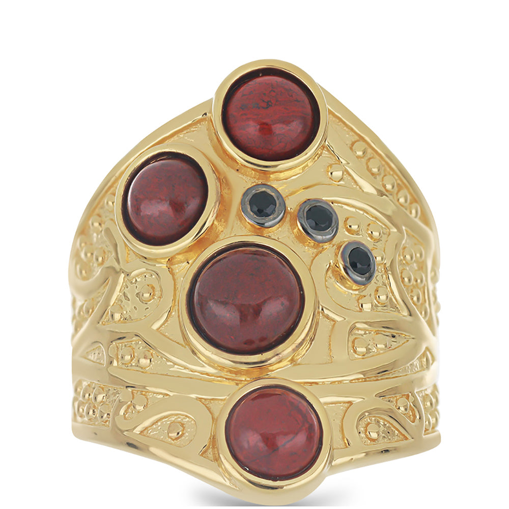 Inel din Argint 925 Placat cu Aur ( 9.3 grame ) cu Jasp Roșu și Spinel Negru Gorno Badakhsha 2.31 Carate