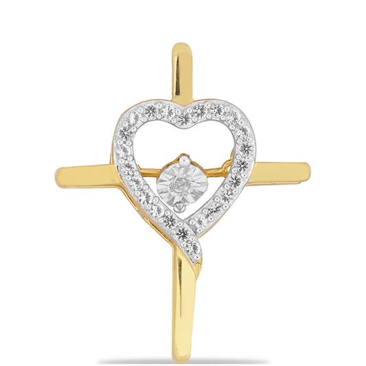 Cruce Pandantiv din Argint 925 Placat cu Aur ( 1.67 grame ) cu Diamant Dansator și Topaz Alb 0.21 Carate