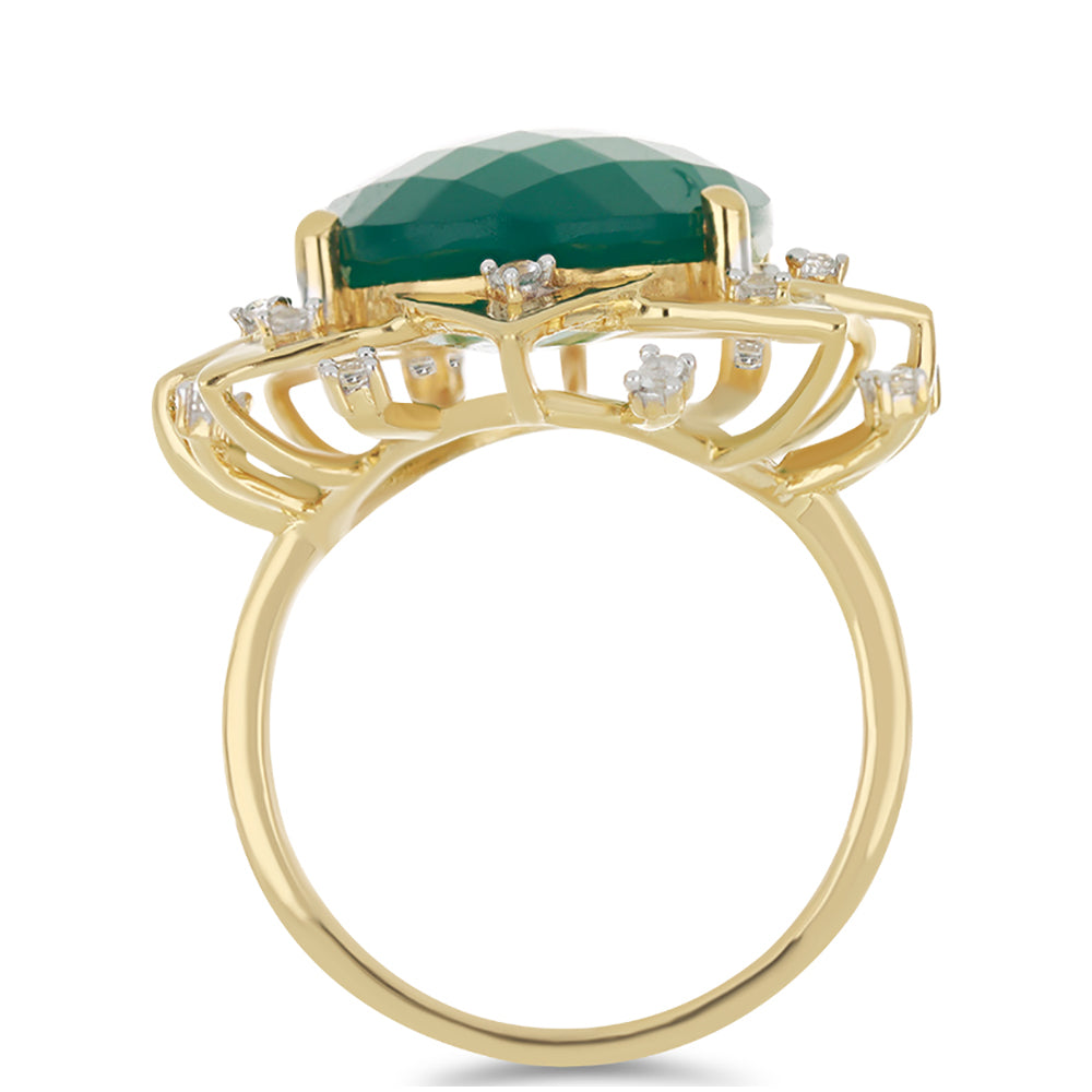 Inel din Argint 925 Placat cu Aur ( 5.18 grame ) cu Agat Verde și Topaz Alb 13.58 Carate