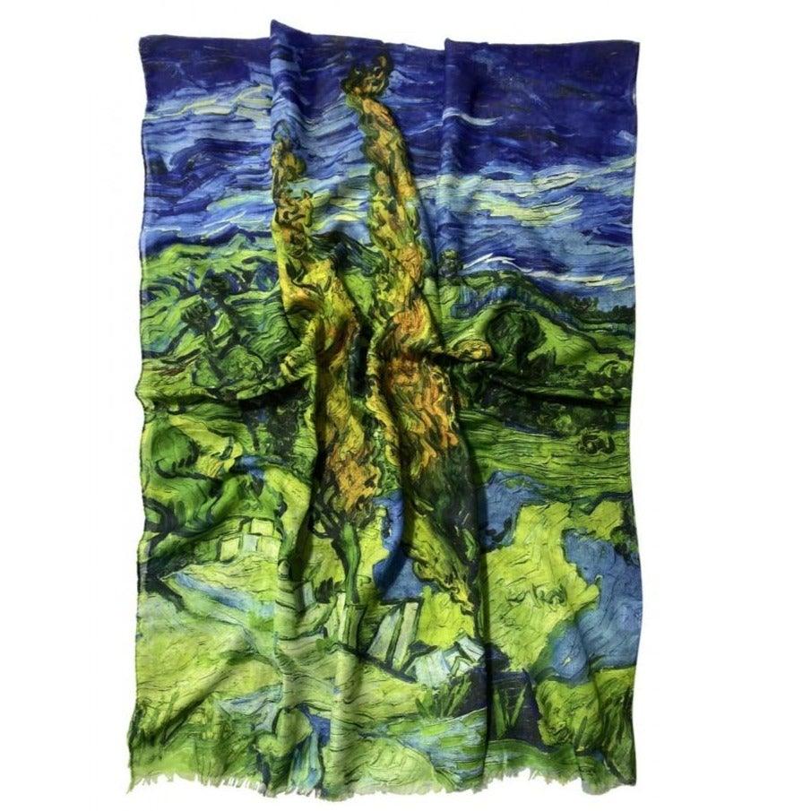 Eșarfă-Șal din Bumbac, 70 cm x 180 cm, Van Gogh - Two Poplars - Galeria de Bijuterii