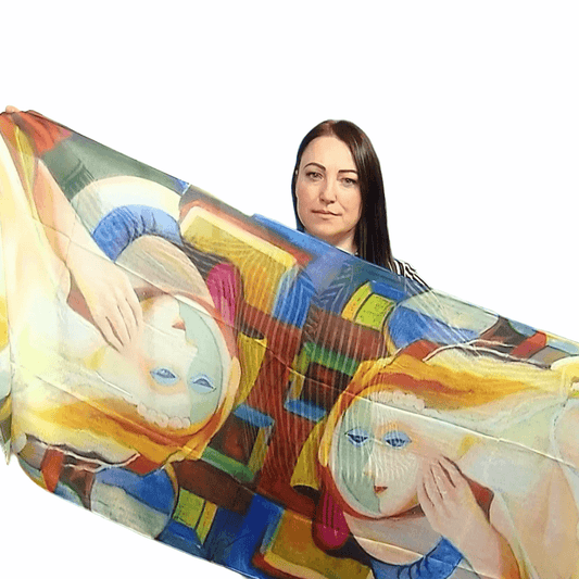 Eșarfă-Șal din Bumbac, 70 cm x 180 cm, Picasso - Abstract Style Portrait - Galeria de Bijuterii