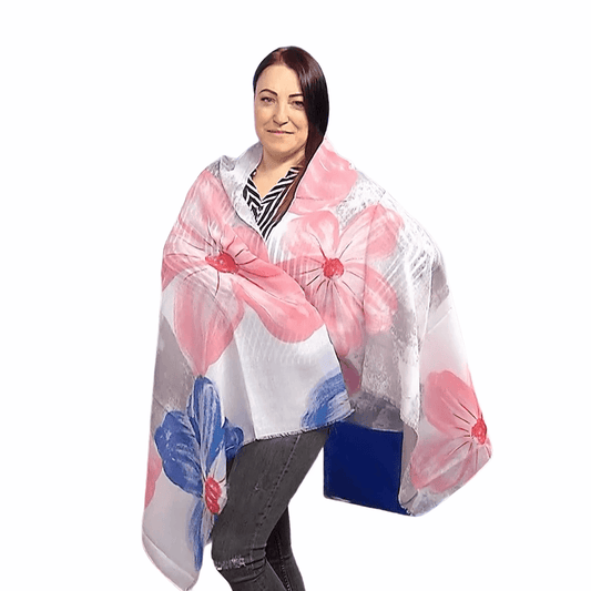 Eșarfă-Șal din Bumbac, 85 cm x 180 cm, Model Floral Mare, Coral - Galeria de Bijuterii