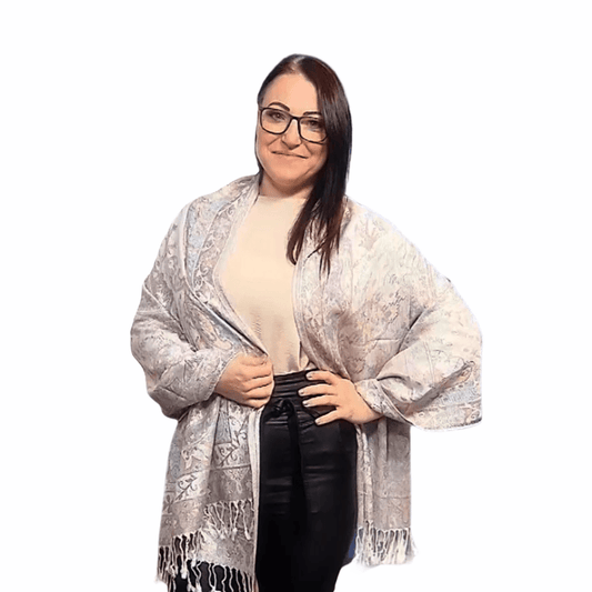 Eșarfă-Șal 100% Cașmir Pashmina Autentic, 70 cm x 180 cm, Roz și Alb Strălucitor - Galeria de Bijuterii