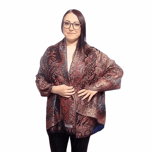 Eșarfă-Șal 100% Cașmir Pashmina Autentic, 70 cm x 180 cm, Negru Multicolor - Galeria de Bijuterii