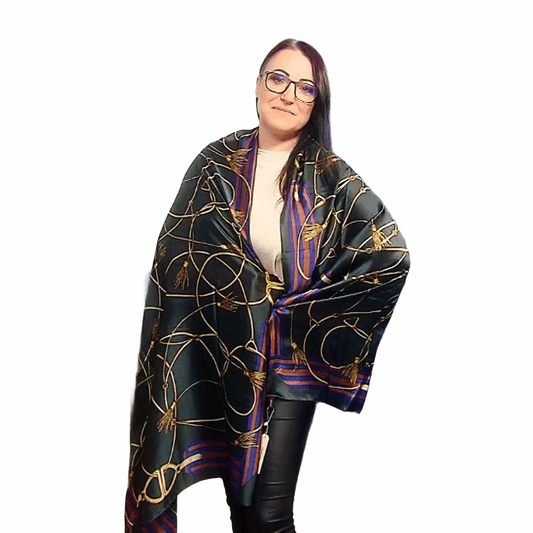 Eșarfă-Șal din Mătase 100% Autentică, 90cm x 180 cm, Verde - Galeria de Bijuterii