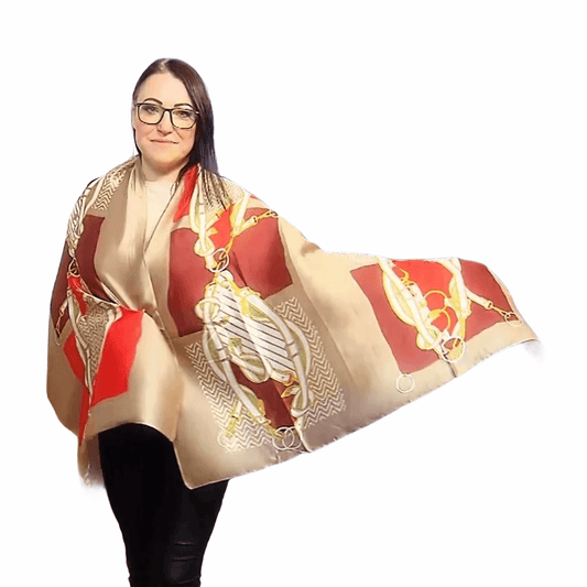 Eșarfă-Șal de mătase, 90 cm x 180 cm, Model Cataramă - Galeria de Bijuterii