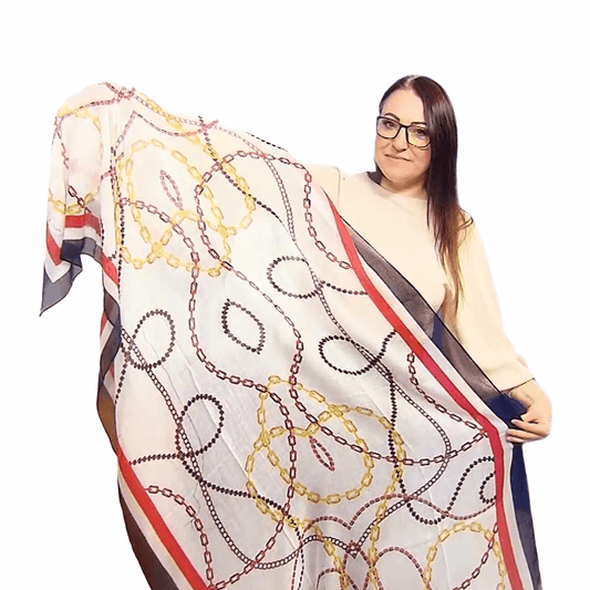 Eșarfă-Șal din Bumbac, 90 cm x 180 cm, Model cu Lanț - Galeria de Bijuterii