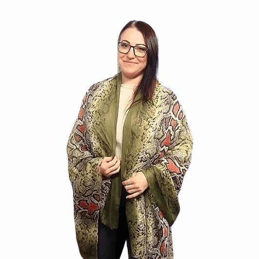 Eșarfă-Șal,  90 cm x 190 cm, Verde cu Model Piele de Șarpe - Galeria de Bijuterii
