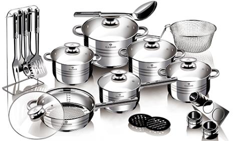 Set de Oale de bucătărie din Oțel Inoxidabil Blaumann, din 27 de piese, cu bandă decorativă din satin, Gourmet Line